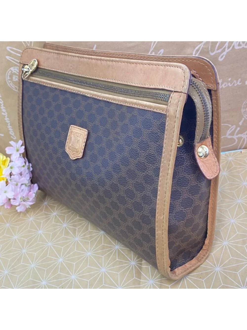 Celine Macadam Pattern Clutch Brown